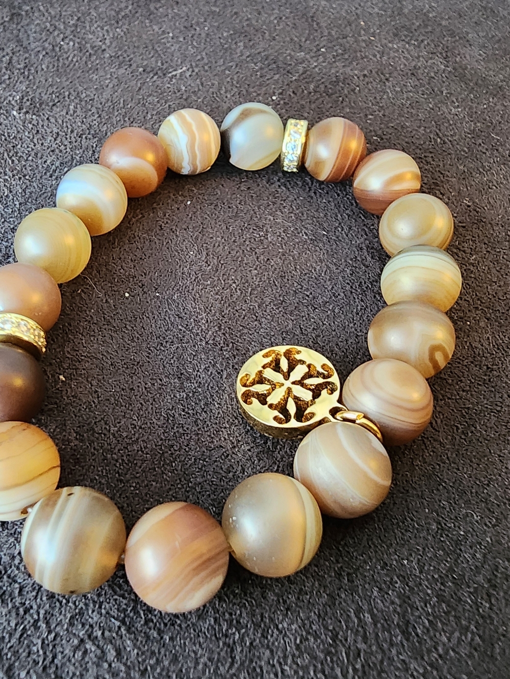 Rustic Cuff 3-Piece Boho Stretch Stack Bracelet Set Python Print & Agate - Picture 3 of 4